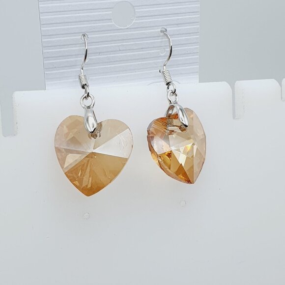 "Golden Crystal Heart Dangle Earrings, AZFA1186 - Picture 1 of 10
